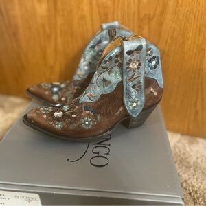 Old Gringo Women's Floral Embroidered Brown and Blue Ankle Boots